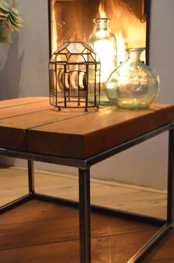 Stalen meubel - Stalen salontafel met hout - Balkentafel Indigo Blank stalen frame