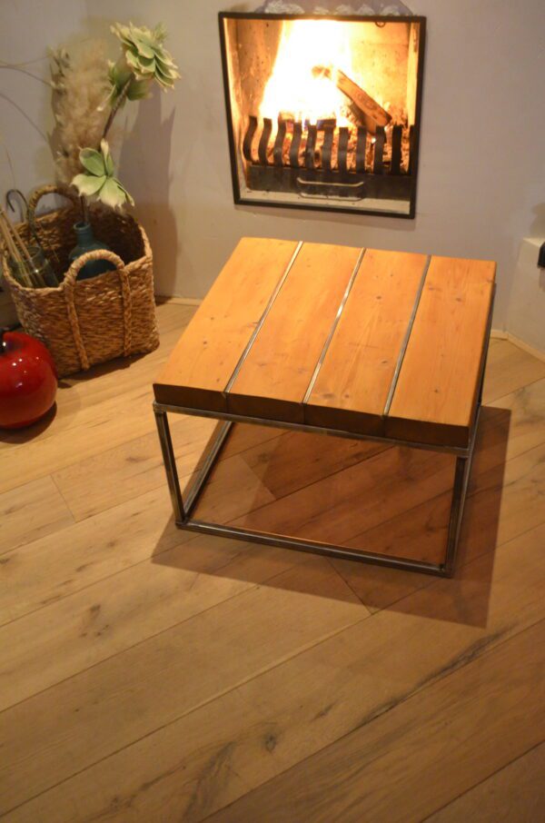 Stalen meubel - Stalen salontafel met hout - Balkentafel Indigo Blank stalen frame (3)