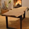Stalen meubels - Boomstam bank tafel zwart stalen frame poedercoat blad