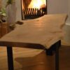 Boomstam bank tafel Mr Woodworm zwart stalen frame poedercoat houten blad zwart staal