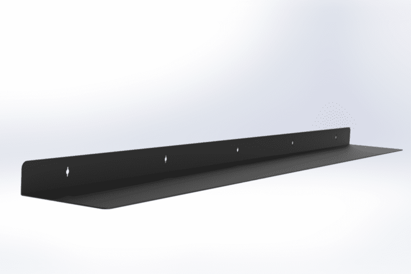 Metalen wandplank 180 cm zwart RAL9005 fijnstructuur met onzichtbare ophanging