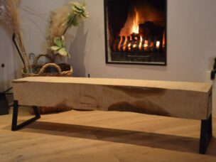 Boomstam bank - Boomstam tafel - Balken Bank - Boomstam tv meubel - Delloire-Staal-Hout 6