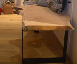 Stalen meubels en lampen - Boomstam bank tafel Mr Woodworm zwart stalen frame poedercoat houten blad