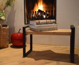 Stalen meubels - Eiken bijzettafel salontafel - stalen frame - zwart (4) Stalen meubels - Eiken bijzettafel salontafel - stalen frame - zwart